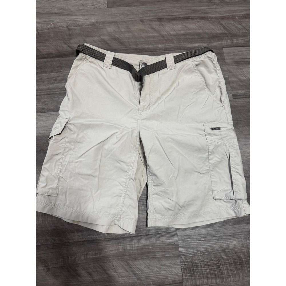Columbia Mens Silver Ridge Cargo Shorts Tan Ripstop Hiking Belted 33x10